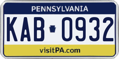 PA license plate KAB0932