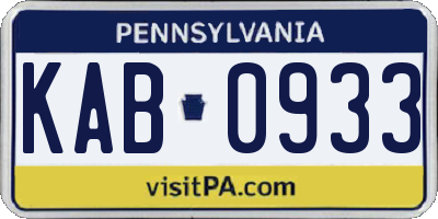 PA license plate KAB0933