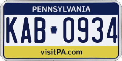 PA license plate KAB0934