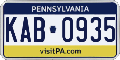 PA license plate KAB0935