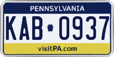PA license plate KAB0937