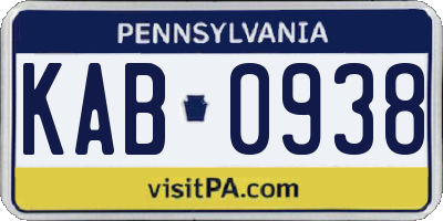 PA license plate KAB0938
