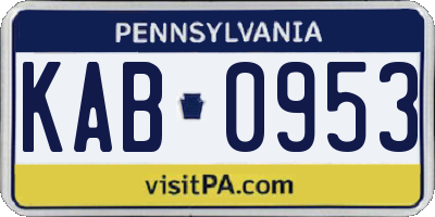PA license plate KAB0953