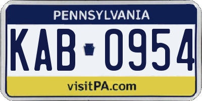 PA license plate KAB0954
