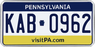 PA license plate KAB0962
