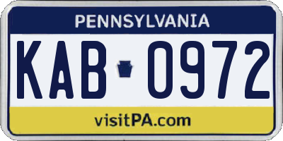 PA license plate KAB0972