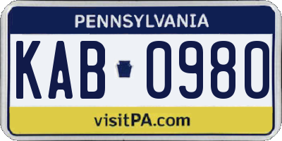 PA license plate KAB0980