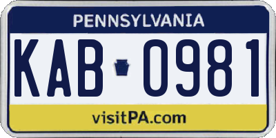 PA license plate KAB0981