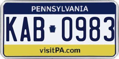 PA license plate KAB0983