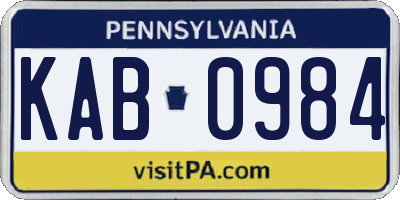 PA license plate KAB0984