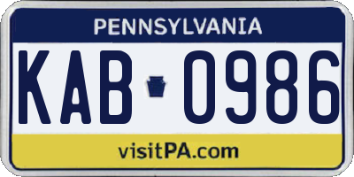 PA license plate KAB0986