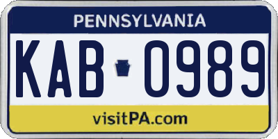 PA license plate KAB0989