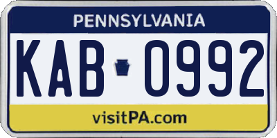 PA license plate KAB0992