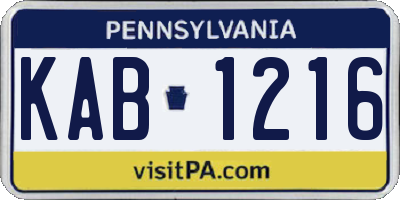 PA license plate KAB1216