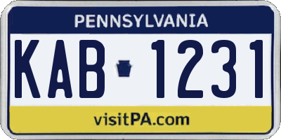 PA license plate KAB1231
