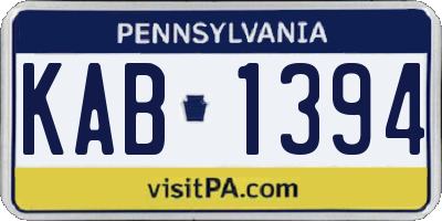 PA license plate KAB1394