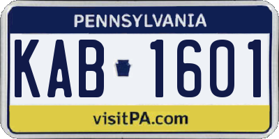 PA license plate KAB1601