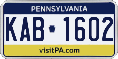 PA license plate KAB1602
