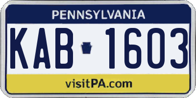 PA license plate KAB1603