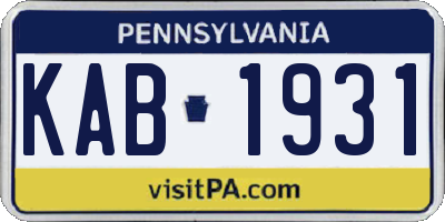 PA license plate KAB1931