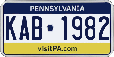 PA license plate KAB1982