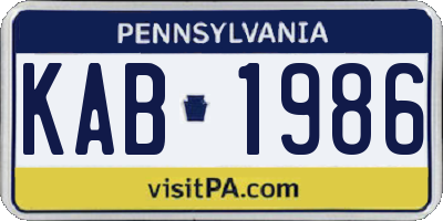 PA license plate KAB1986