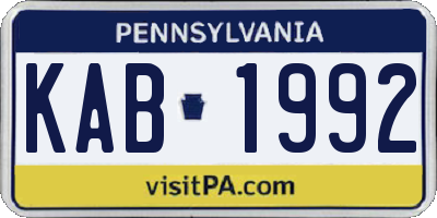 PA license plate KAB1992