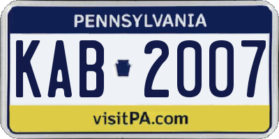 PA license plate KAB2007