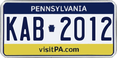 PA license plate KAB2012