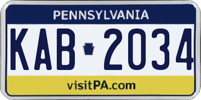 PA license plate KAB2034