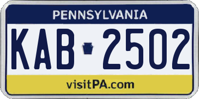 PA license plate KAB2502