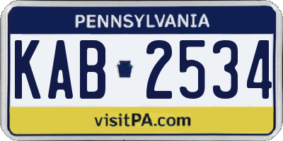PA license plate KAB2534
