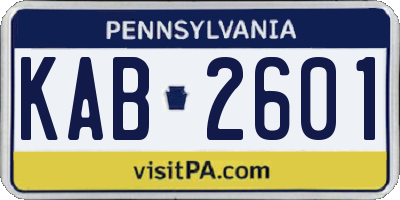 PA license plate KAB2601