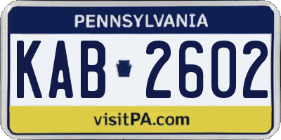 PA license plate KAB2602
