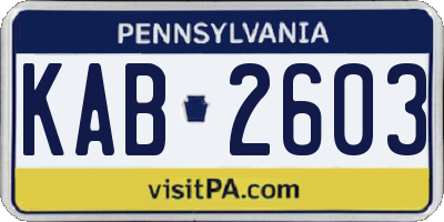 PA license plate KAB2603