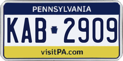 PA license plate KAB2909