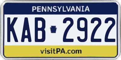 PA license plate KAB2922