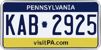 PA license plate KAB2925