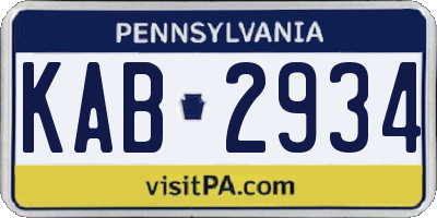 PA license plate KAB2934