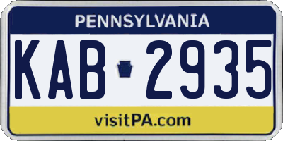PA license plate KAB2935