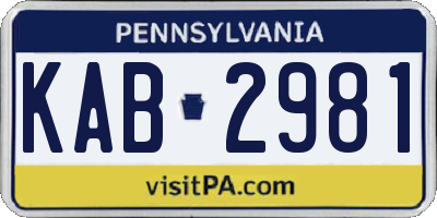 PA license plate KAB2981