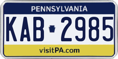 PA license plate KAB2985