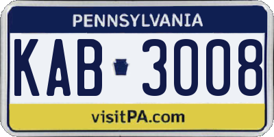 PA license plate KAB3008