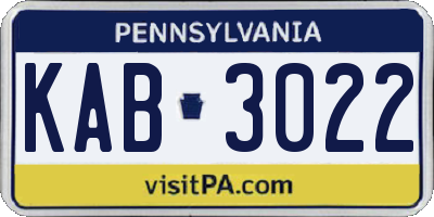 PA license plate KAB3022