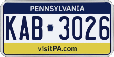 PA license plate KAB3026