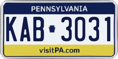PA license plate KAB3031