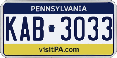 PA license plate KAB3033