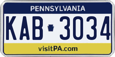 PA license plate KAB3034