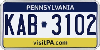 PA license plate KAB3102