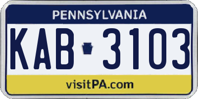 PA license plate KAB3103